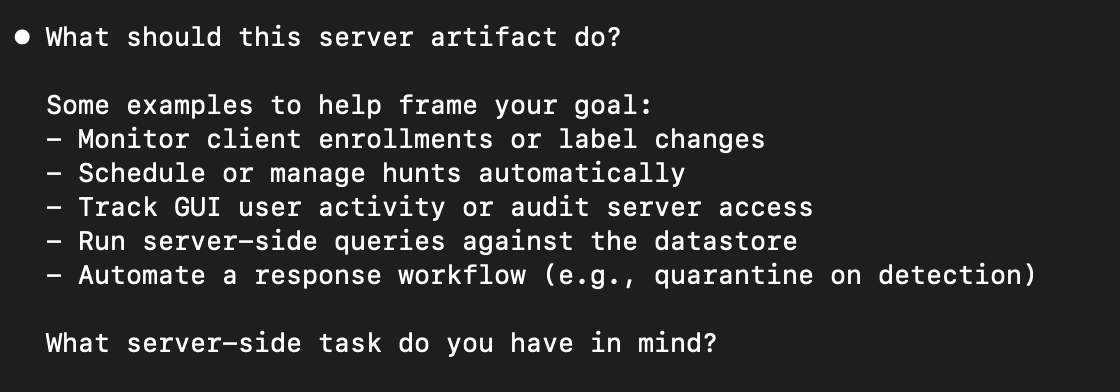 Server artifact examples -- monitoring enrollments, scheduling hunts, auditing access